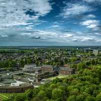 City view of Groningen within the trees in the Netherlands