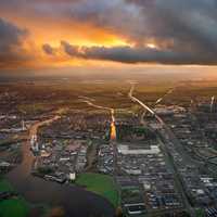 Overlook View of the city during sunset in the Netherlands