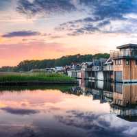 Water and Houses Landscape at Zuidlaardermeer, Netherlands