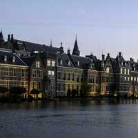 Hofvijver and the buildings of the Dutch parliament in the Hague, Netherlands
