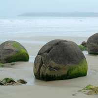 Boulders and rocks on the shore on Koekohe beach, New Zealand
