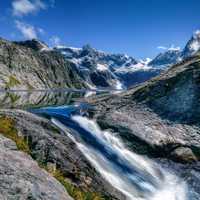 Mountains and River landscape in Fiordland National Park, New Zealand
