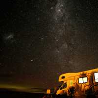Stars and Milky Way above the trailer in Fortrose, New Zealand