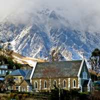 Town under the Mountains in the Winter