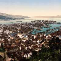 Overlooking the city of Bergen in the 1800s