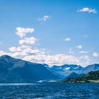 Landscapes with fjords and Mountains and shoreline