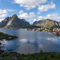 Town in the mountains on a lake in Norway