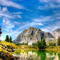 Beautiful scenic peak, sky and lake