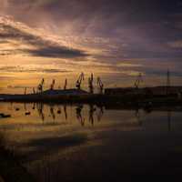 Cranes and Machines in the dusk light