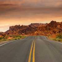 Dusk roadway into rock formations