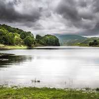 Great landscape of stormy clouds and lake