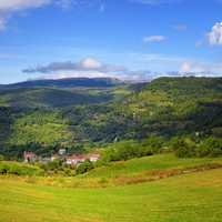 Hills and landscape under the sky and fields