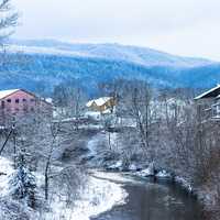 Hillside Village Houses in the Snowy landscape