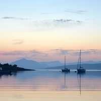 Landscape and Lake with Boats under the sky