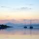 Landscape and Lake with Boats under the sky