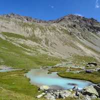 Mountain stream and pond landscape