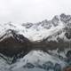 Mountains covered in snow with reflections and pond