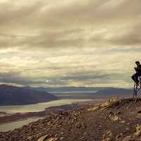 Overlooking at the landscape of hills and rivers