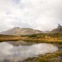 Pond landscape with clouds over the water