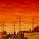 Red skies landscape with telephone lines