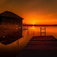 Red Sunset with house and docks