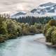 River and Mountains with Forest and Trees