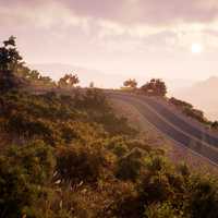 Road landscape under late sunlight