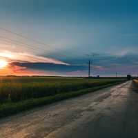 Roadway landscape during sunset