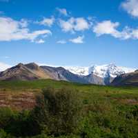 Snow-capped mountain peaks in the landscape