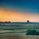 Summer Dusk landscape with farms