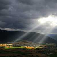 Sunlight on the Mountain Valley Landscape