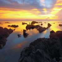 Sunset over the Ocean Rocks