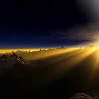 Sunset over the snowy winter landscape