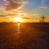 Sunshine over the road and sky