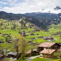 Town in the foothills with mountain landscape