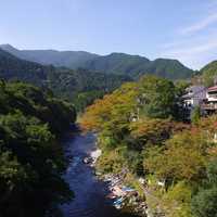 Town on the cliff by the river