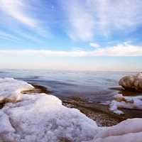 Winter and Icy Beach landscape with sky