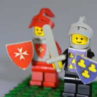 Blue and red knight lego toys