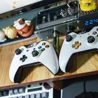 Console game controllers on the table