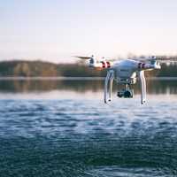 Drone flying over the lake