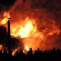 Fire burning down a building 