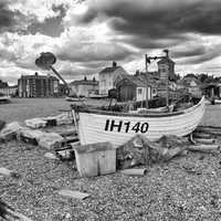 Fishing Boat on Beach black and white