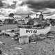 Fishing Boat on Beach black and white