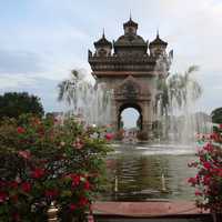 Fountains with roses and temple