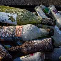 Ice crystals on glass bottles