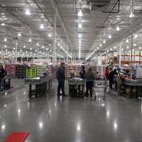 Inside a Grocery store with rows of lights