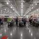 Inside a Grocery store with rows of lights