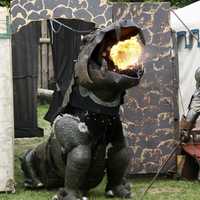 Knight with steel dragon spitting fireball