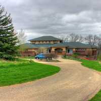 Landscape, large house, and driveway