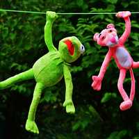 Plush toys of Kermit and Pink Panther